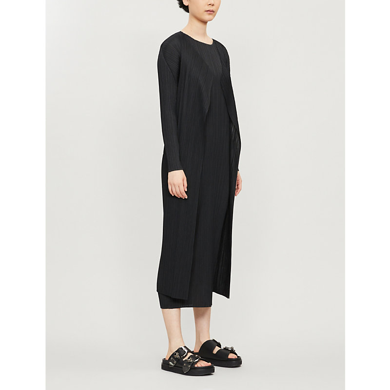 Shop Issey Miyake Pleats Please  Womens Black Basic Relaxed-fit Pleated Knitted Jersey Coat