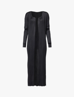 PLEATS PLEASE ISSEY MIYAKE: Basic relaxed-fit pleated knitted jersey coat