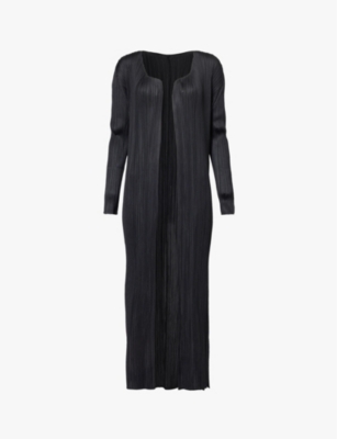 Shop Issey Miyake Pleats Please  Women's Black Basic Relaxed-fit Pleated Knitted Jersey Coat