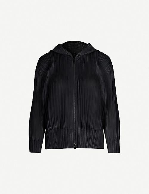 PLEATS PLEASE ISSEY MIYAKE: Open-front pleated knitted jersey hoody
