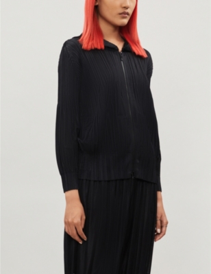 Pleats Please Issey Miyake Ladies Black Open-Front Pleated Crepe Coat, Size: 4