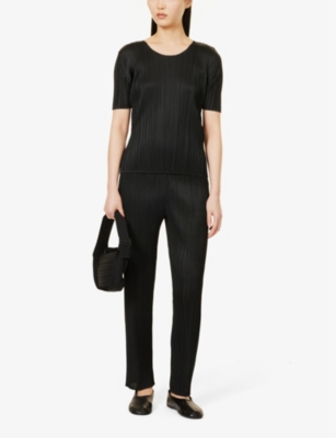 PLEATS PLEASE ISSEY MIYAKE: Pleated slim-fit knitted jersey trousers