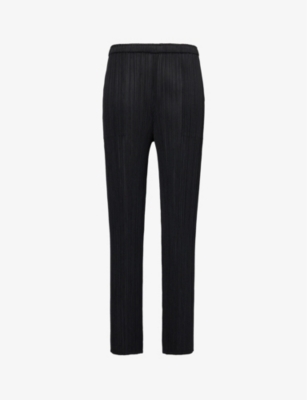 Issey Miyake Pleated Slim-fit Knitted Jersey Trousers In Black