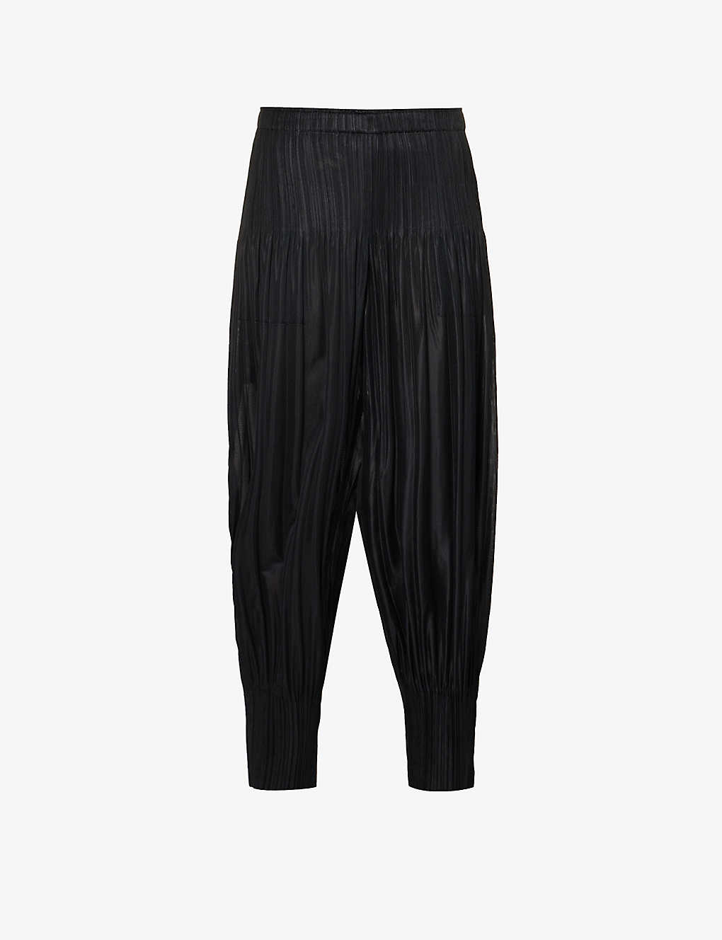 Issey Miyake Pleated Cropped High-rise Knitted Jersey Trousers In Black