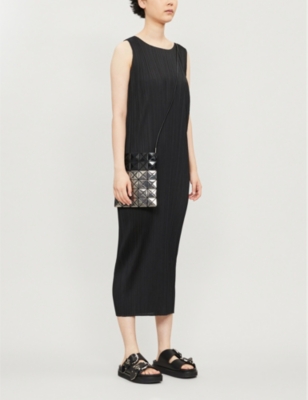 Shop Issey Miyake Pleats Please  Women's Black Pleated Sleeveless Knitted Jersey Midi Dress