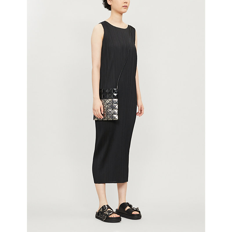 Shop Issey Miyake Pleated Sleeveless Knitted Jersey Midi Dress In Black