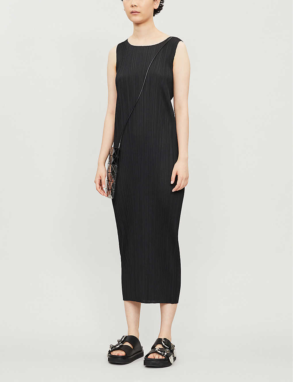 Shop Issey Miyake Pleats Please  Womens Black Pleated Sleeveless Knitted Jersey Midi Dress