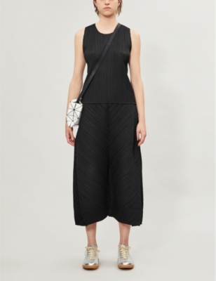 Shop Issey Miyake Pleats Please  Women's Black Basics Sleeveless Pleated Knitted Jersey Top
