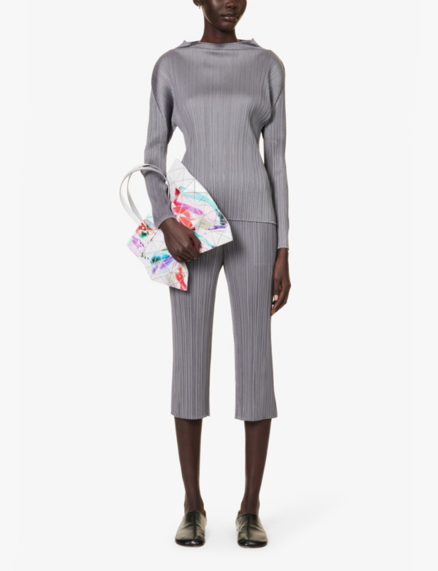 Pleated high-neck knitted top