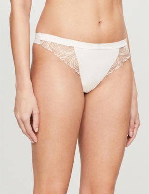 Simone Perele Nuance Mid-rise Stretch-jersey Thong In 056 Pearl