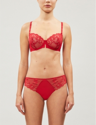 Simone Perele Saga Lace Half-cup Bra In Ruby