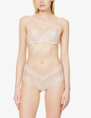 Shop Chantelle Women's Cappuccino Champs Elysées Stretch-mesh Balconette Bra In Ivory