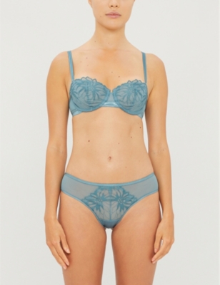 Chantelle Shadows Embroidered Mesh Bra In 0pn Teal