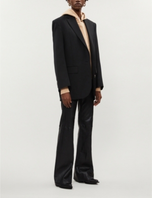 Jane slim-fit flared leather trousers - Blk