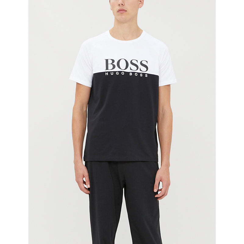 Hugo Boss Hugo  Logo Printed Cotton-jersey Pyjama Top In Black White