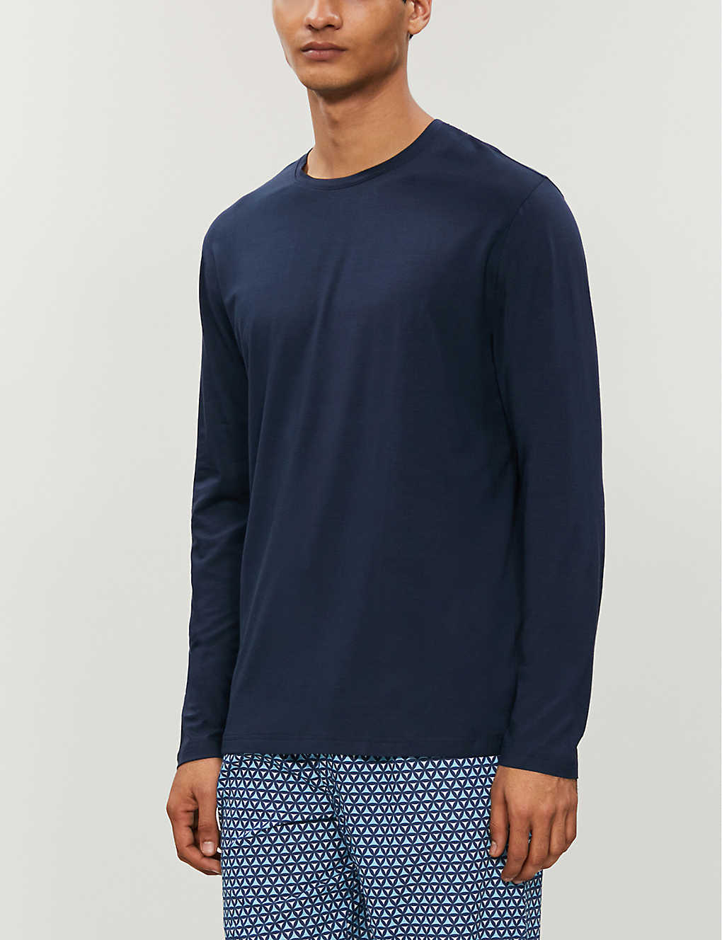Shop Derek Rose Mens Blue Basel Long-sleeved Stretch-cotton Top
