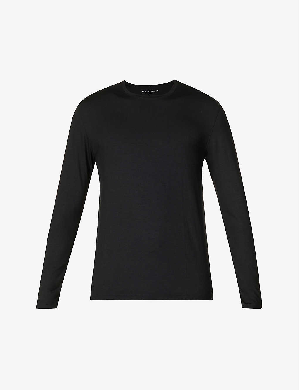 Shop Derek Rose Men's Black Basel Long-sleeved Stretch-modal Top