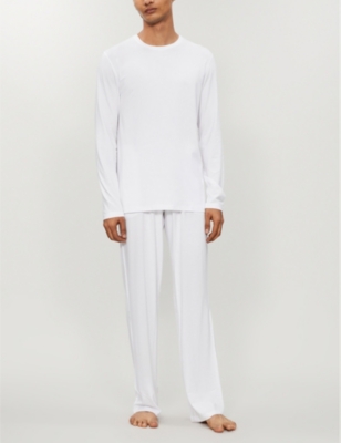 Shop Derek Rose Derek Rose Men's White Basel Long-sleeved Stretch-modal T-shirt