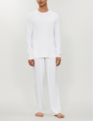 Derek Rose Derek Rose Mens White Basel Long-sleeved Stretch-modal T-shirt In White