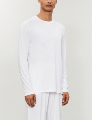 Shop Derek Rose Derek Rose Mens White Basel Long-sleeved Stretch-modal T-shirt