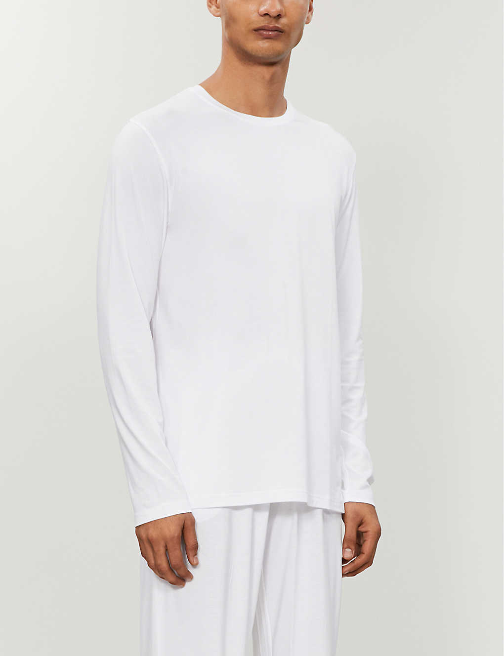 Shop Derek Rose Derek Rose Mens White Basel Long-sleeved Stretch-modal T-shirt