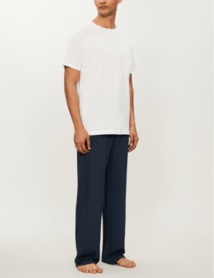 Shop Derek Rose Derek Rose Mens Blue Basel Stretch-modal Trousers