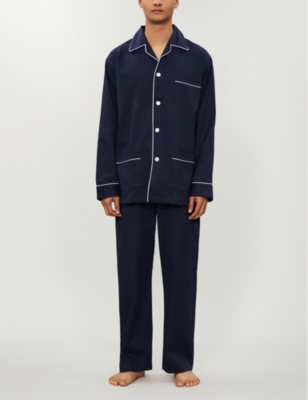Shop Derek Rose Derek Rose Men's Navy Cotton Pyjama Set In Blue
