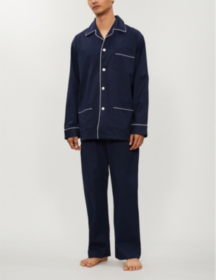 Shop Derek Rose Derek Rose Men's Navy Cotton Pyjama Set In Blue