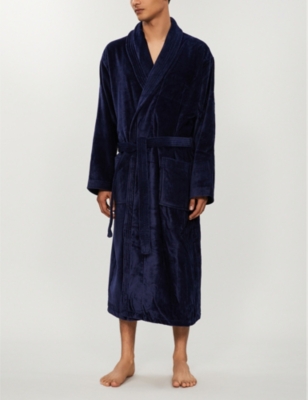 Shop Derek Rose Derek Rose Mens Navy Tritan Cotton Dressing Gown