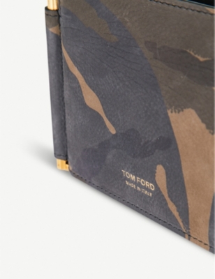 TOM FORD Camouflage-print nubuck leather bifold money clip wallet