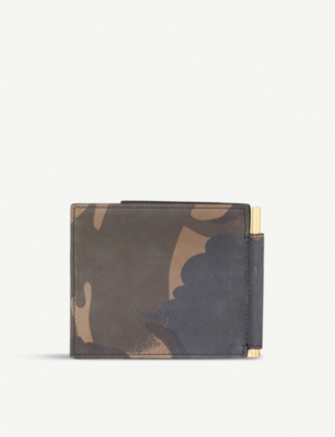 TOM FORD Camouflage-print nubuck leather bifold money clip wallet