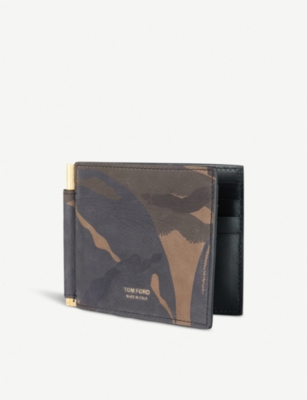TOM FORD Camouflage-print nubuck leather bifold money clip wallet