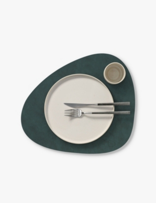 Shop Lind Dna Nupo Leather Placemat 37cm X 44cm In Dark Green