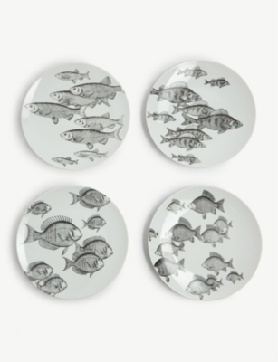 FORNASETTI: Fish print ceramic plates set of six