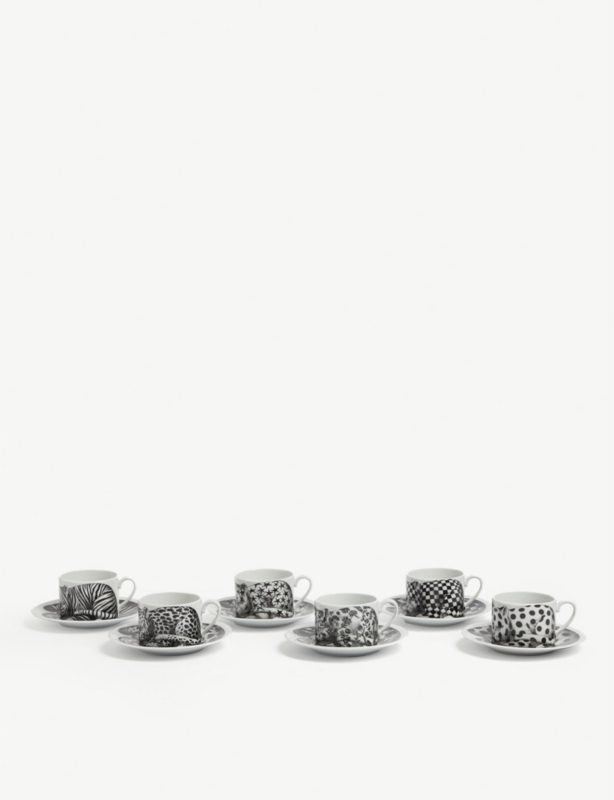 Leopardato Skin porcelain tea cups and saucers set of six