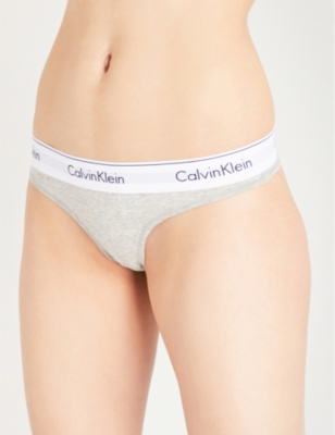 Calvin Klein Modern Stretch-cotton Thong In Grey Heather