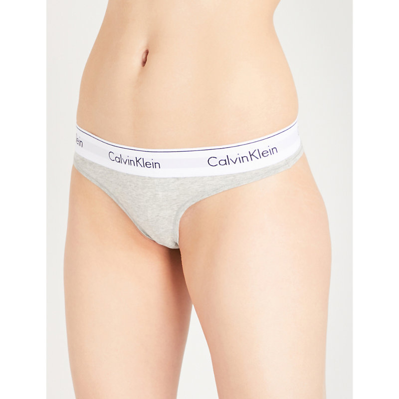 Calvin Klein Modern Stretch-cotton Thong In Grey Heather