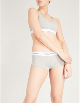Shop Calvin Klein Womens Grey Heather Modern Cotton-blend Jersey Boy Shorts Xl