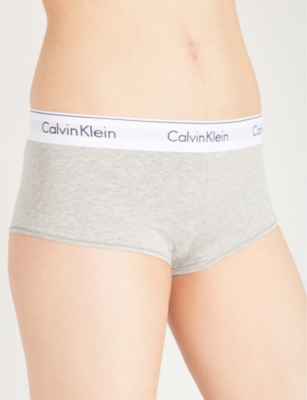 Calvin Klein Modern Cotton-blend Jersey Boy Shorts In Grey Heather