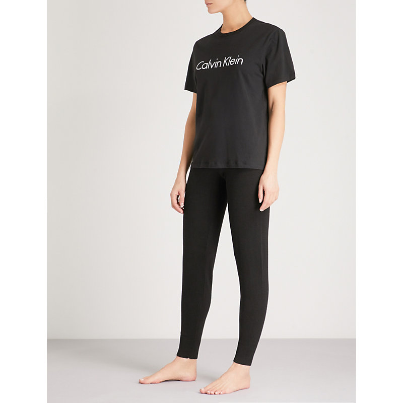 Shop Calvin Klein Women's Black Logo-print Cotton-jersey T-shirt