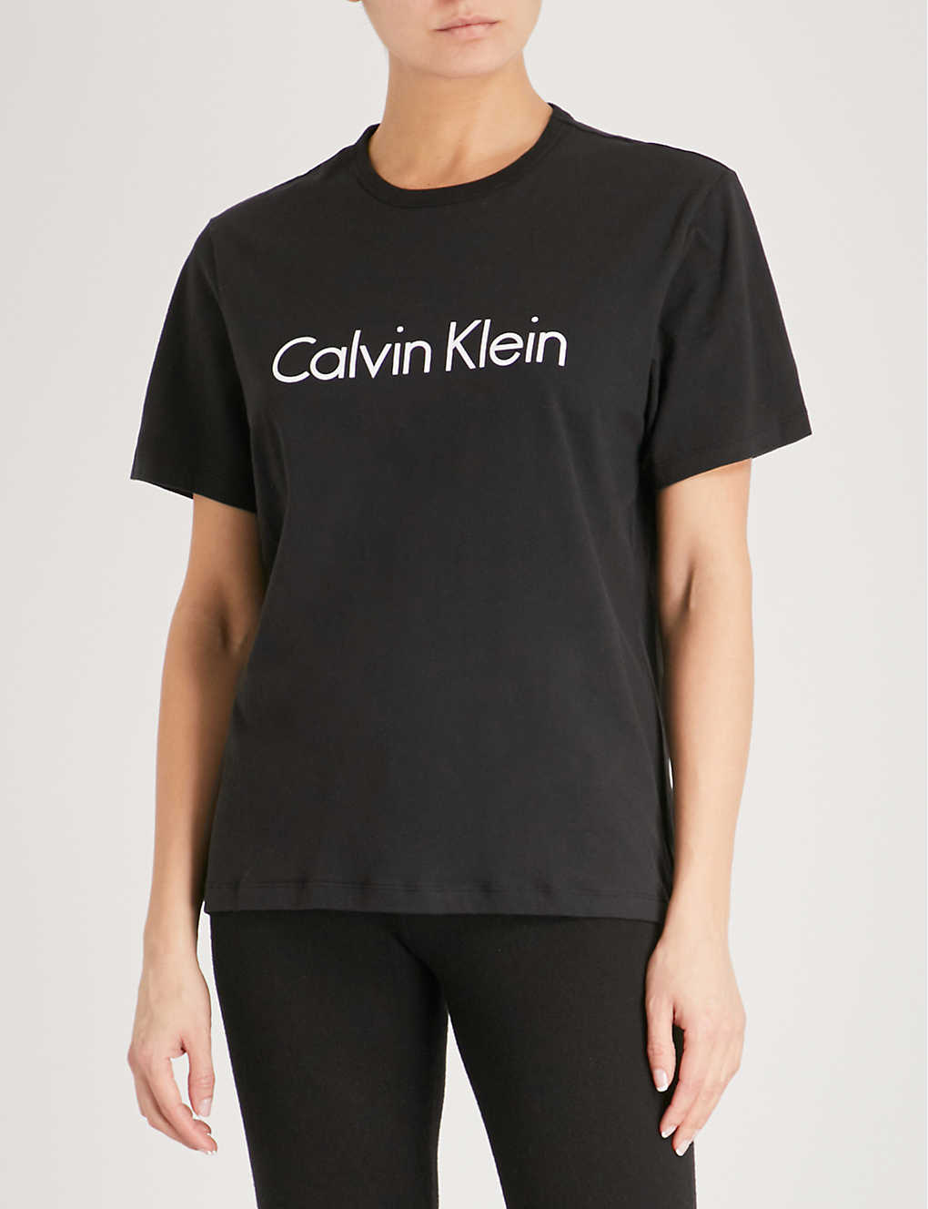 Calvin Klein Logo-print Cotton-jersey T-shirt In Black