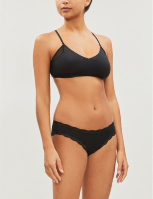 Stripe & Stare High-rise Lace Stretch-jersey Briefs In Black