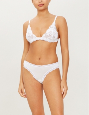 Stripe & Stare Womens Wedding Pack Of Four Bride-embroidered Stretch-jersey Briefs S In White