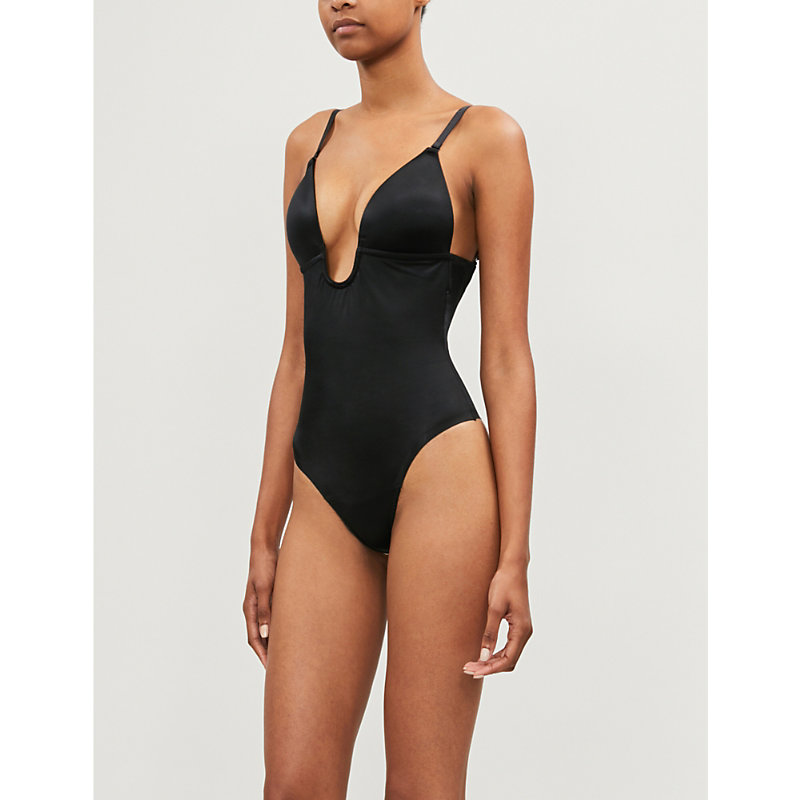 Shop Spanx Suit Your Fancy Stretch-jersey Thong Body In Very Black