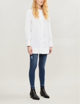 Shop Spanx Women's Mid Wash Blue Distressed Skinny High-rise Stretch-denim Jeans