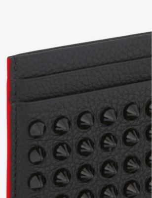 Shop Christian Louboutin Men's Black/black Kios Stud-embellished Leather Card Holder