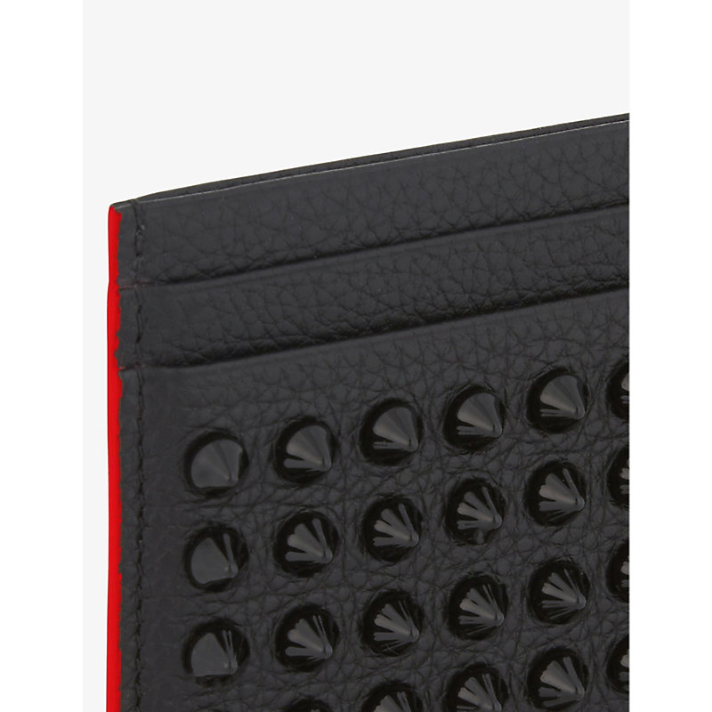 Shop Christian Louboutin Men's Black/black Kios Stud-embellished Leather Card Holder