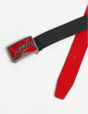 Shop Christian Louboutin Ricky Logo-buckle Leather Belt In Black/red/black Gun