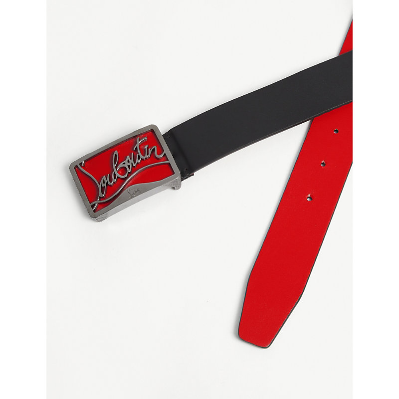 Shop Christian Louboutin Ricky Logo-buckle Leather Belt In Black/red/black Gun