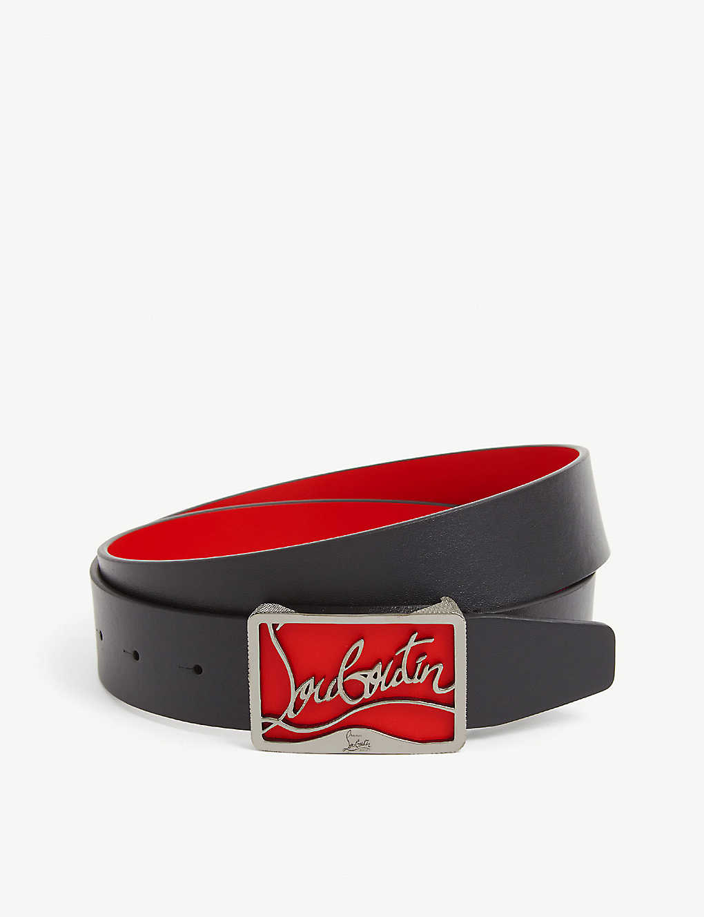 Christian Louboutin Ricky Logo-buckle Leather Belt In Black/red/black
